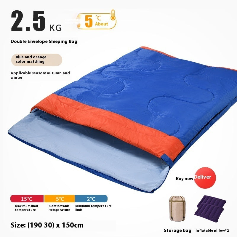 Saco de dormir doble para adultos, grueso, cálido y resistente al frío, de doble uso.