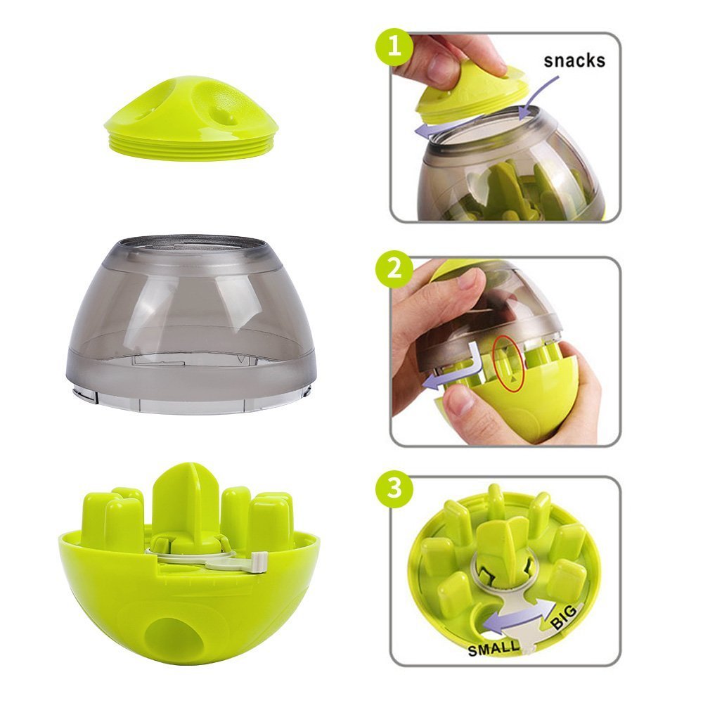 Vaso de bolas de comida para perros, dispensador de alimentador para cachorros y mascotas, tazón de juguete
