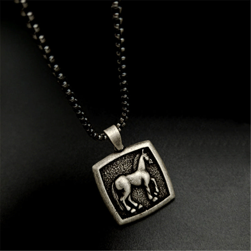 Collar del zodiaco de acero inoxidable, colgante de caballo Vintage UNISEX