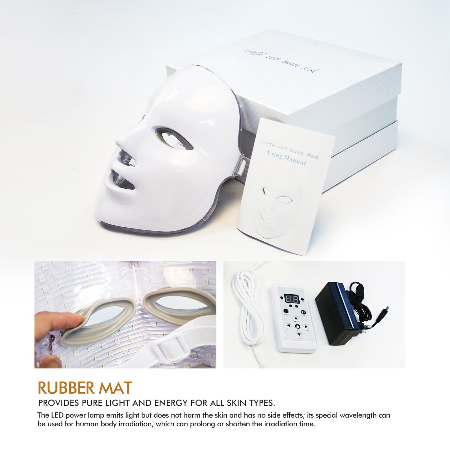 Máscara LED de 7 colores para uso terapéutico en rostro. Máscara facial profesional de fotos con luz LED.