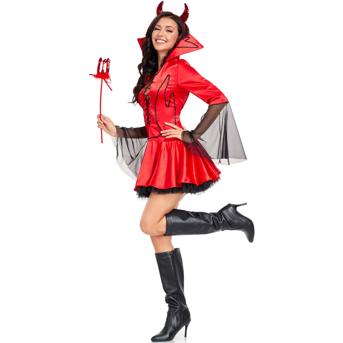 Halloween Sexy 🔥 – Disfraz de Demonio con Manga Larga para Mujer