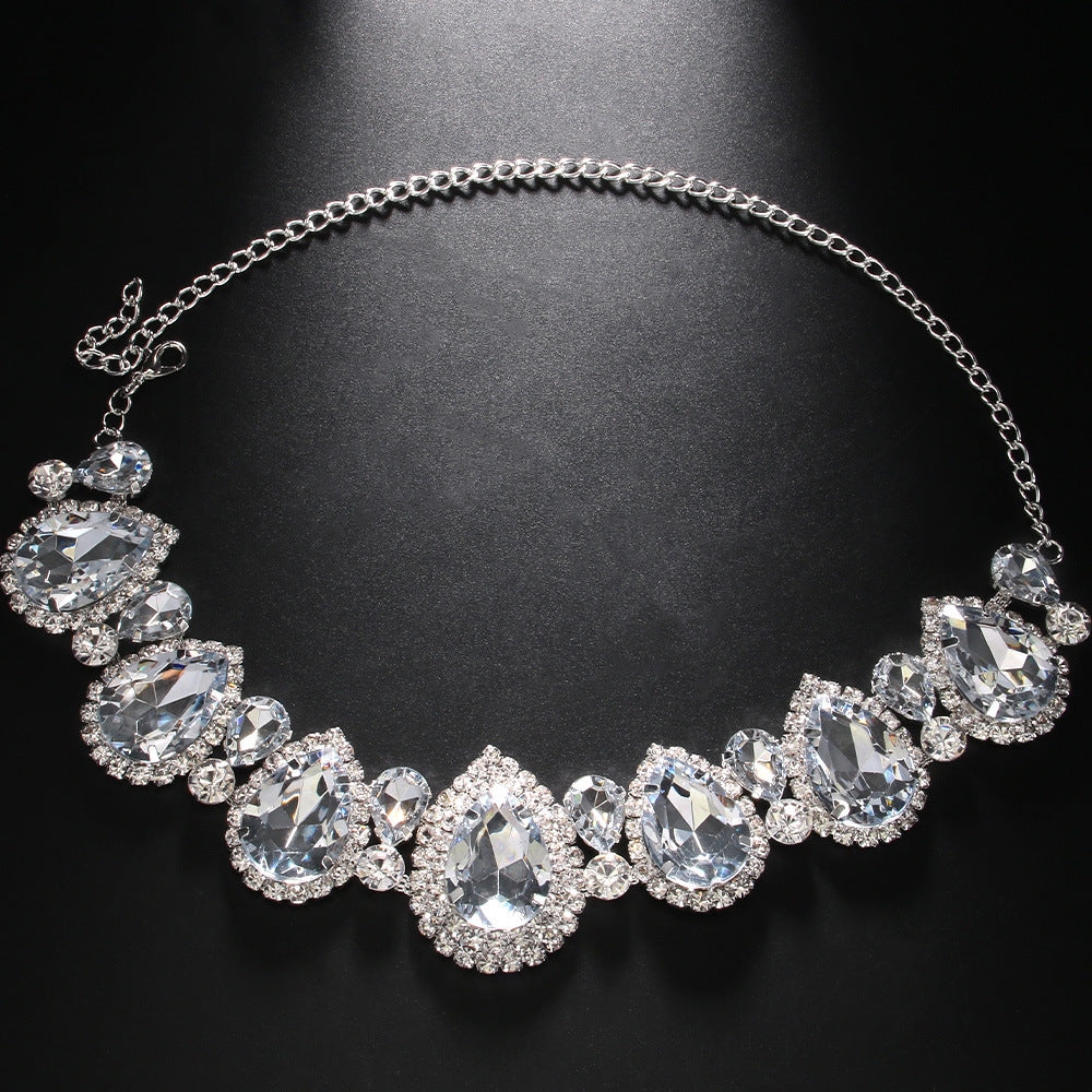 Collar de diamantes completo en forma de gota personalizado con diamantes de imitación, accesorios elegantes