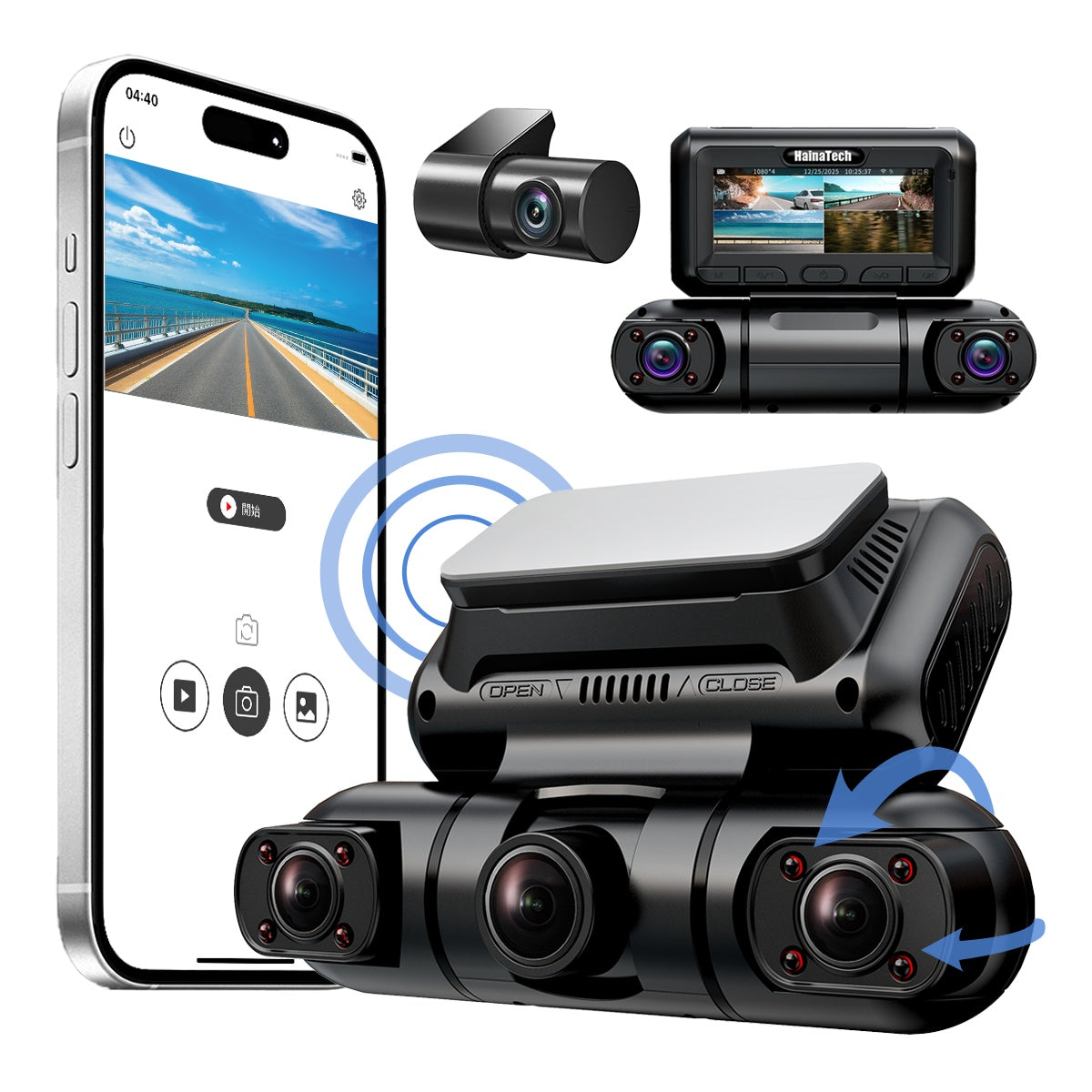 Cámara Hainatech con visión de 360 grados, 4 canales, para coche, GPS integrado, WiFi