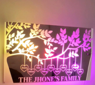 Espejo con luz LED y nombre personalizado para dormitorio, espejo de pared con luz LED, foto personalizada, regalo de Navidad, San Valentín y boda.