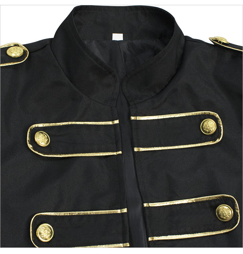 Chaqueta bordada de Halloween con botones dorados, Ropa de disfraz de soldado inglés; Conserje de hotel