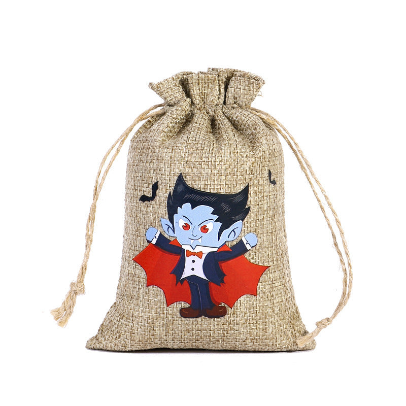 Bolsa de Dulces de Halloween 🍬 – Lino con Cordón y Diseños Terrorífico