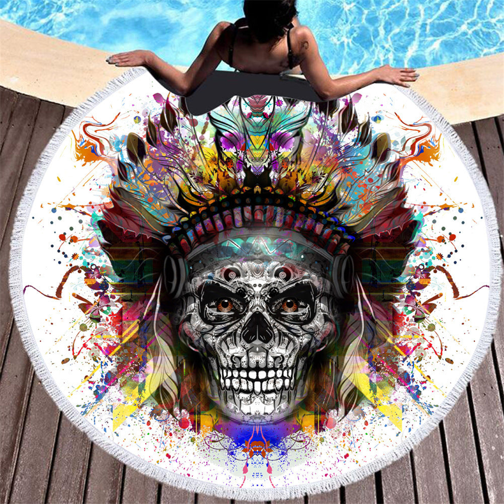Toalla de playa redonda de algodón y fibra con motivos Mexicanos, ideal para disfrutar en la piscina, en la playa y gran tamaño para usar sobre la arena.