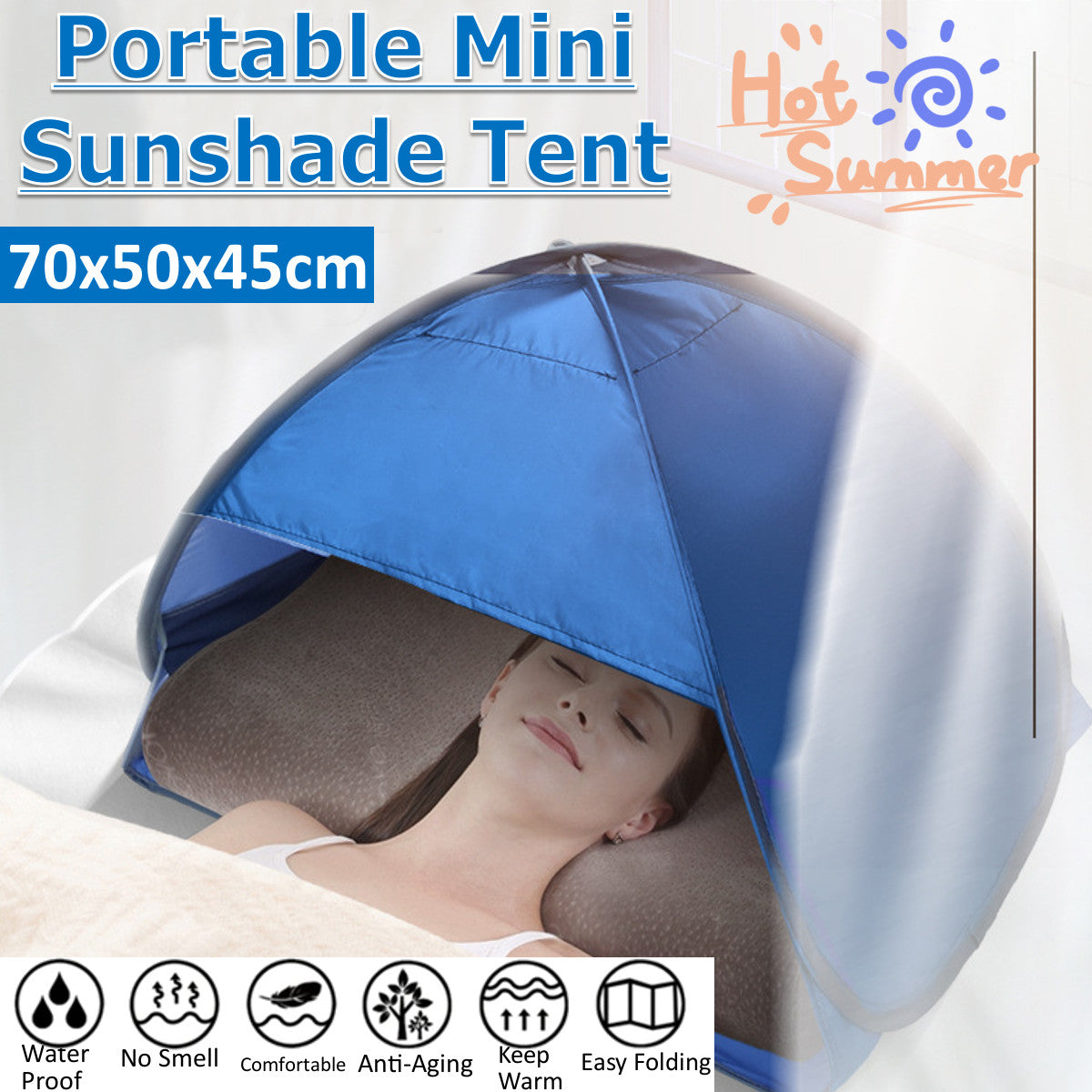 Tienda de campaña con sombra para la playa, Refugios para el sol, refugios para camping, toldo portátil, toldo resistente al viento y a prueba de arena (azul zafiro, M)