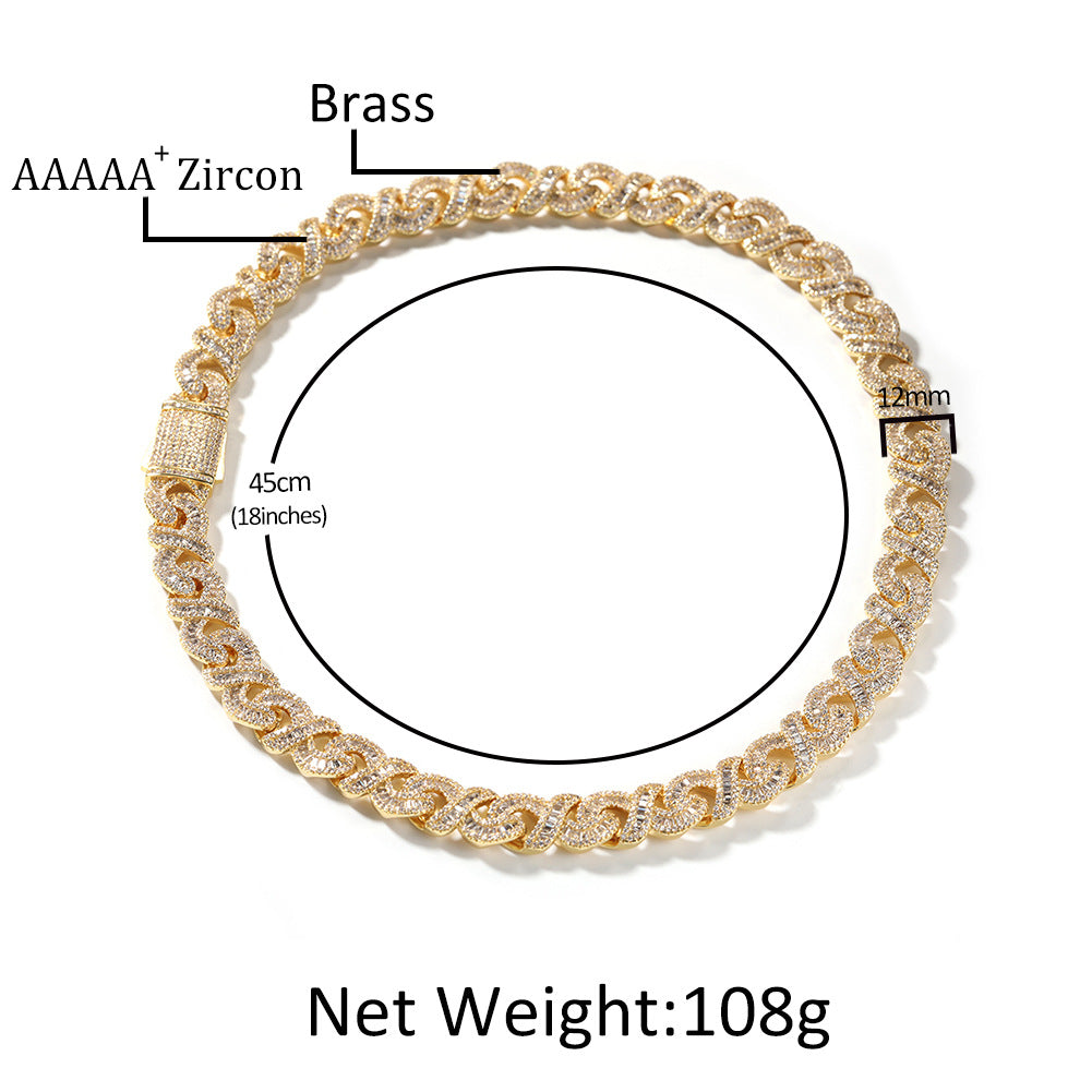 Bellisimo Collar Hip Hop Moda Cobre Con Incrustaciones De Circón 12 MM piedra brillante, elegante y delicada.
