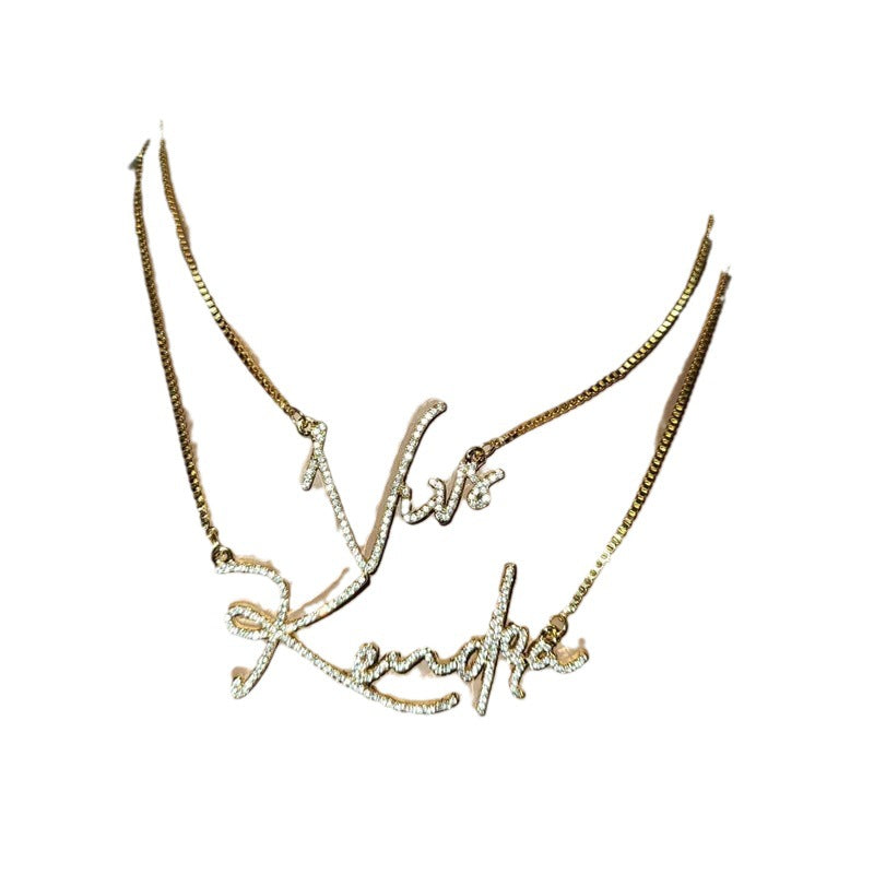 Collar con el dije de nombre personalizado, creación escrita a mano de cristal, collar con letras inglesas de acero inoxidable