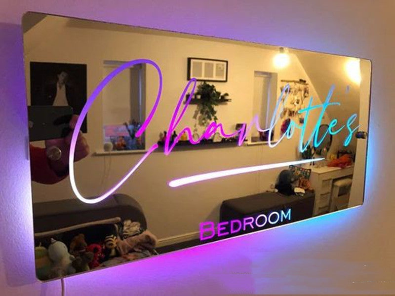Espejo con luz LED y nombre personalizado para dormitorio, espejo de pared con luz LED, foto personalizada, regalo de Navidad, San Valentín y boda.