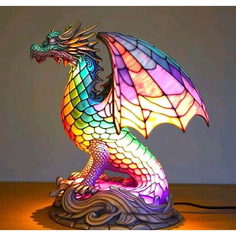Escultura de imagen de animal extraño mágico con adornos de luz coloridos