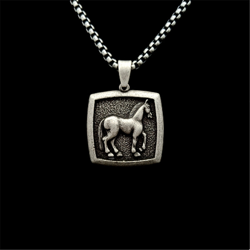 Collar del zodiaco de acero inoxidable, colgante de caballo Vintage UNISEX