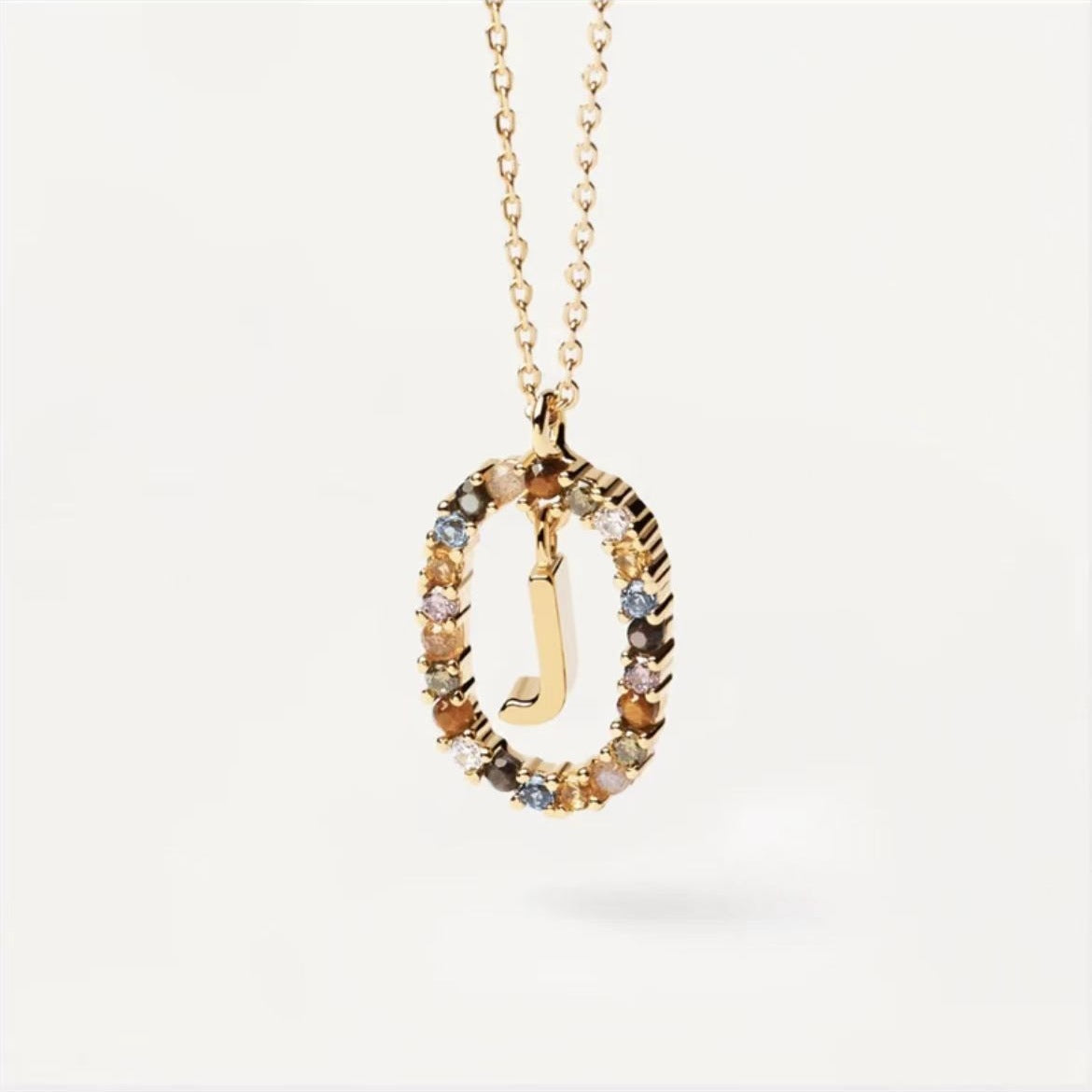 Collar de piedras de imitación con letras a elección, joyería de moda de 18 quilates