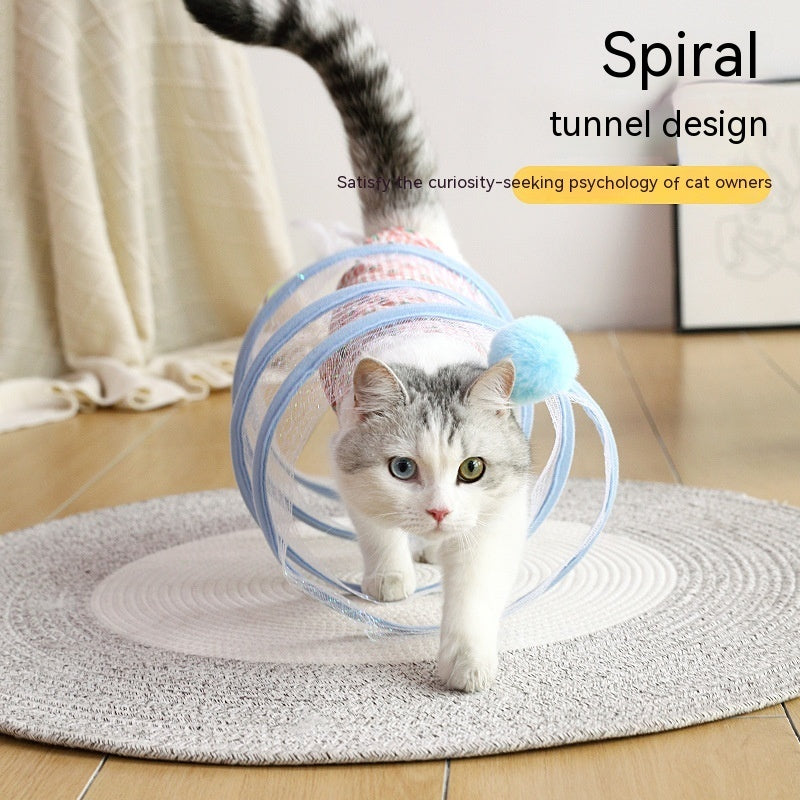 Túnel plegable para gatos tipo S, juguete de primavera, túnel para ratón
