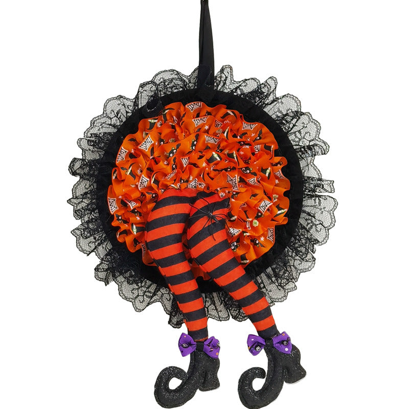 Corona de Halloween, Patas de bruja con Vestido, artículo de decoración