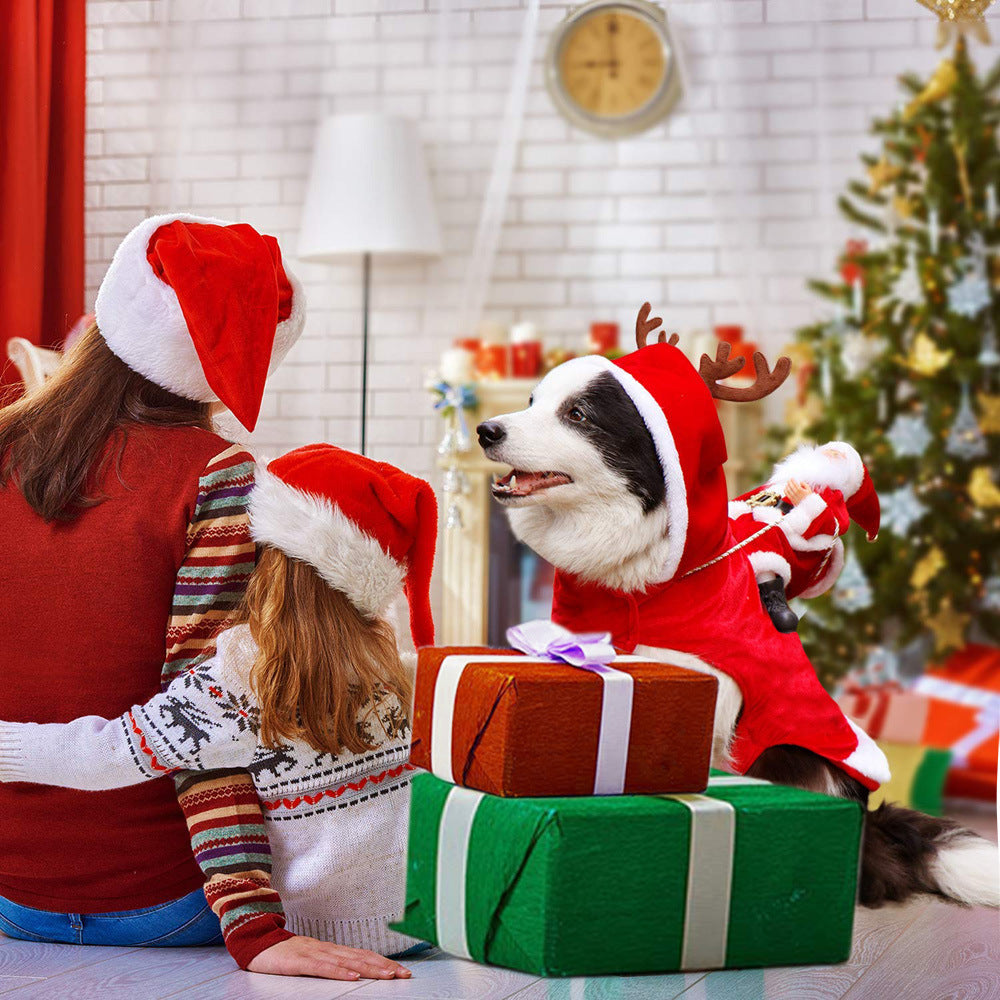 Ropa navideña para perros: Papá Noel montando un ciervo