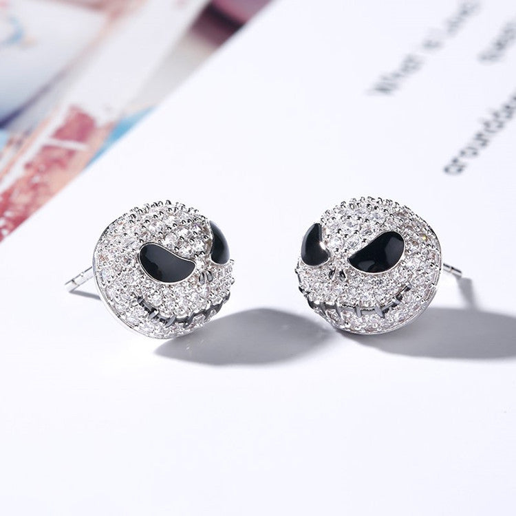 Pendientes plateados de moda con personalidad de calavera de Halloween