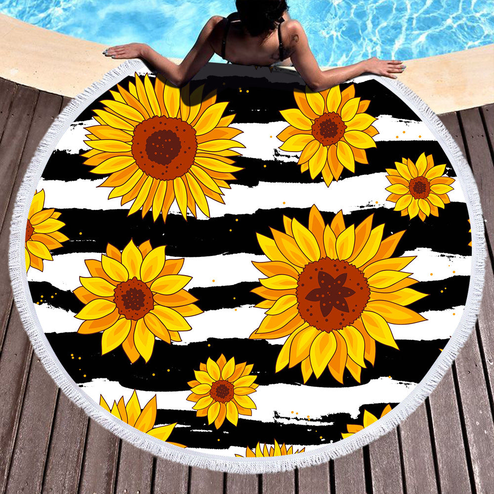 Toalla de playa con motivo de girasoles; toalla radiante campo de flores, fresca, limpia, no retiene suciedad y fácil de lavar