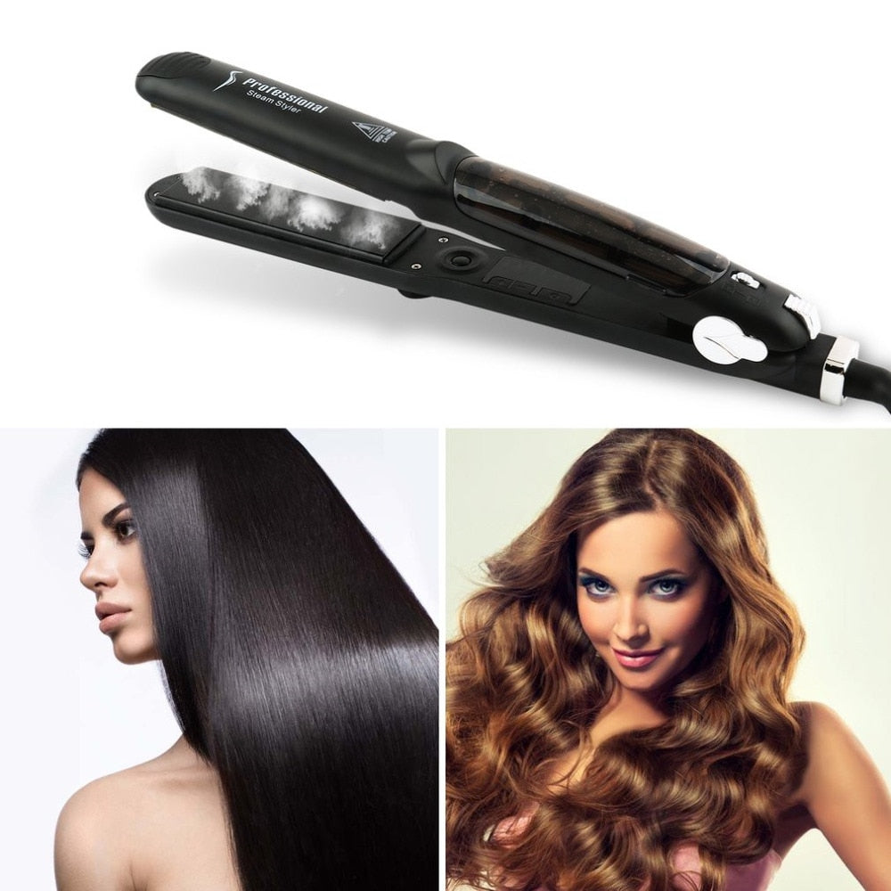 Plancha de pelo profesional con función de Vapor, Alisadora para el cabello, plancha plana de Vapor de cerámica con turmalina, plancha alisadora,
