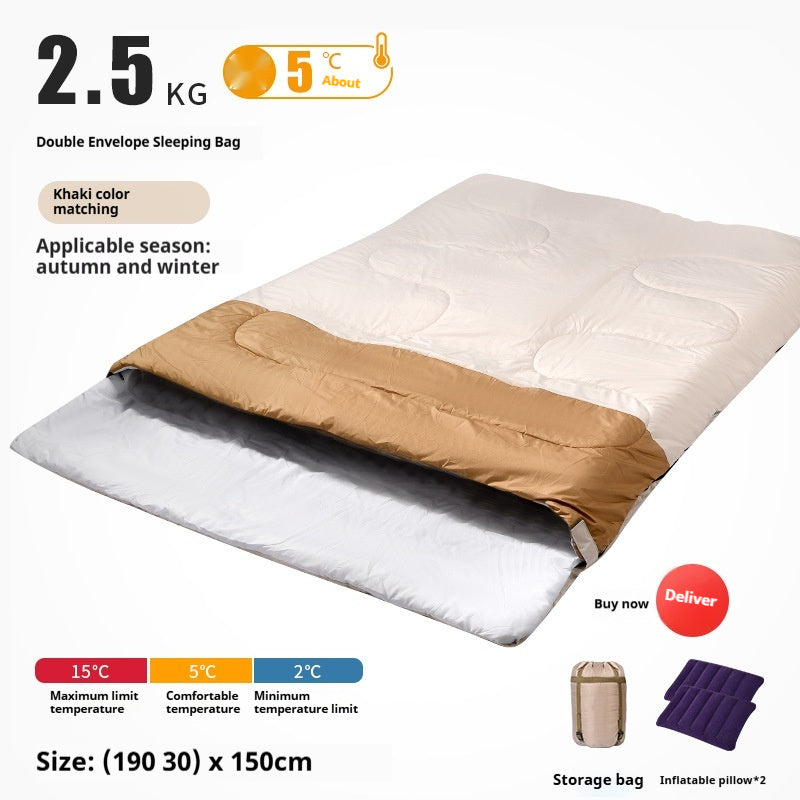 Saco de dormir doble para adultos, grueso, cálido y resistente al frío, de doble uso.
