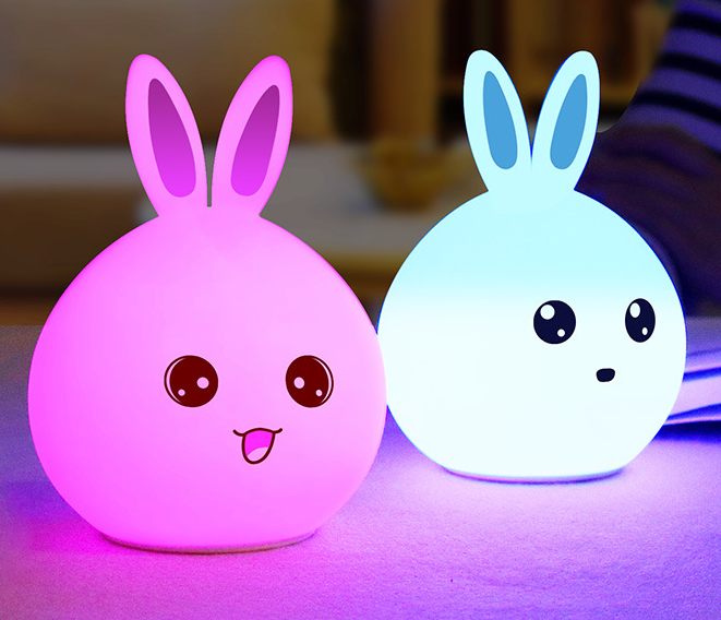 Lampara de noche Conejito, luces coloridas LED de silicón con sensor de tacto, sensible a la música