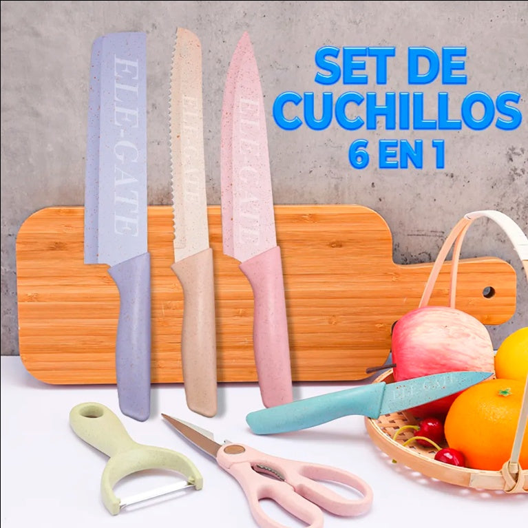 Set de Cuchillos de Cocina con Mango Antideslizante | 6 Piezas con Tijeras y Pelador
