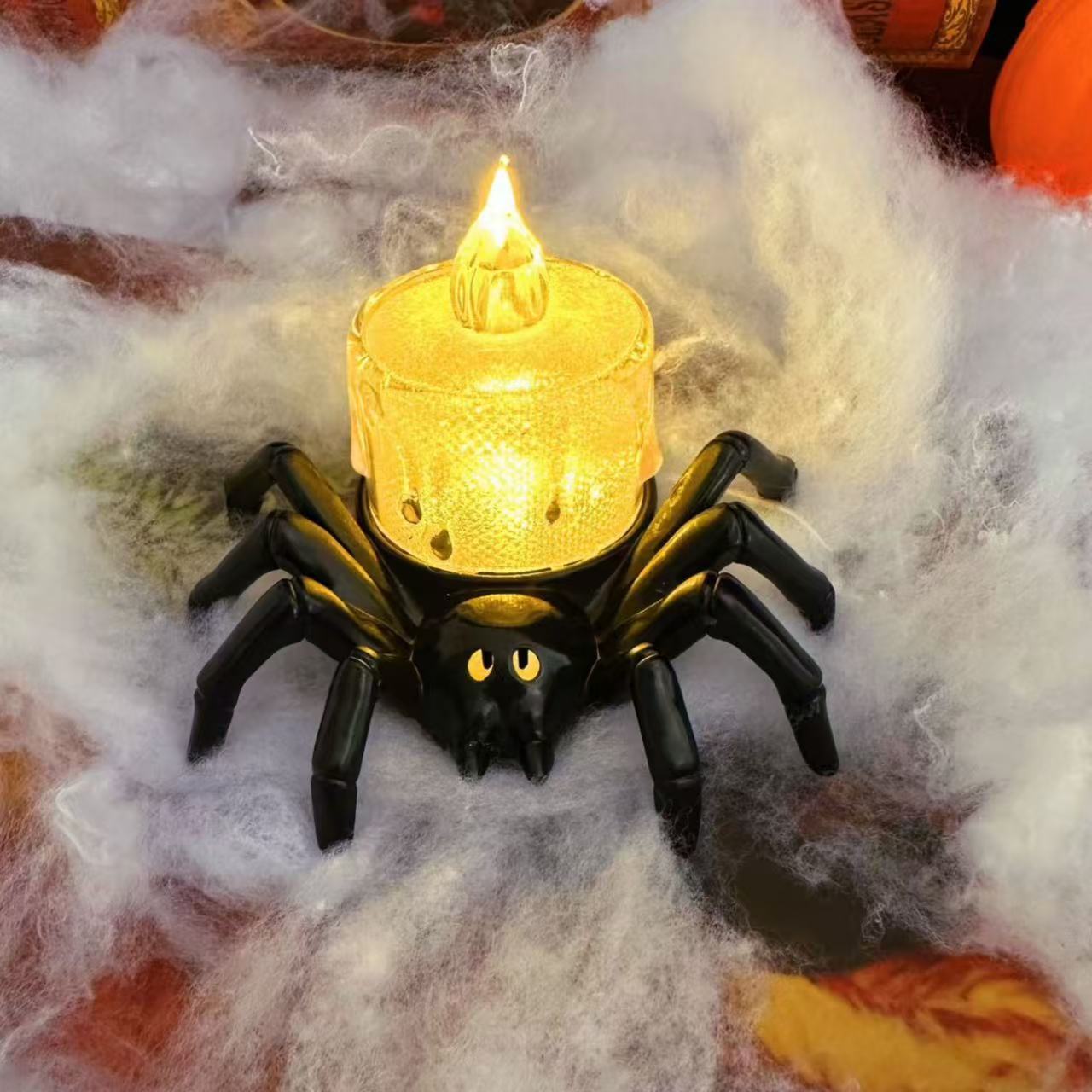 Vela y Props con Araña – Decoración de Halloween (Calabazas, Calaveras y Ojos) 🎃🕷️