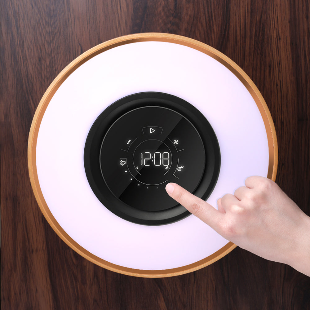 Altavoz redondo inteligente con Bluetooth para música, lámpara con WiFi, árbol circular de luz Led, carga inalámbrica para sala de estar