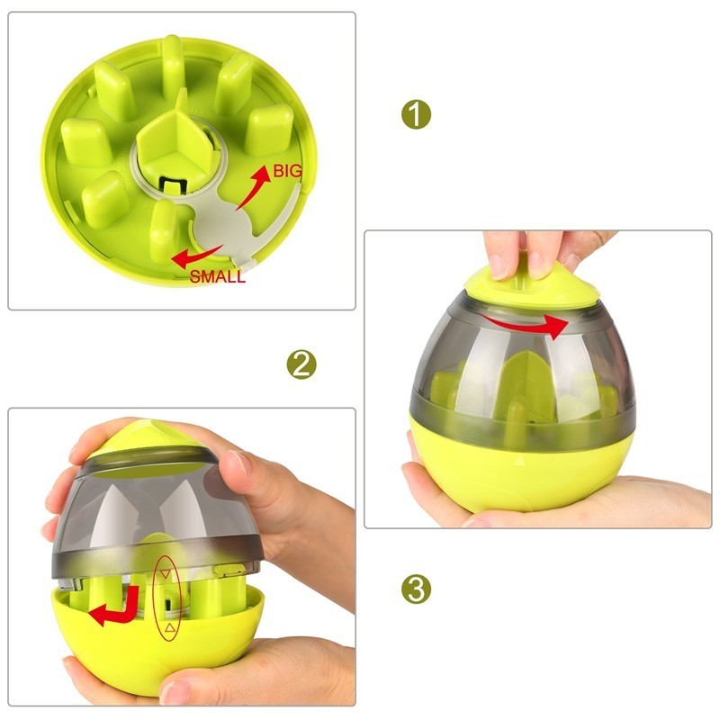 Vaso de bolas de comida para perros, dispensador de alimentador para cachorros y mascotas, tazón de juguete