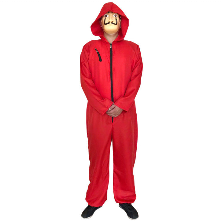 Disfraz de Halloween CASA DE PAPEL, Rojo de una pieza con capucha para adultos