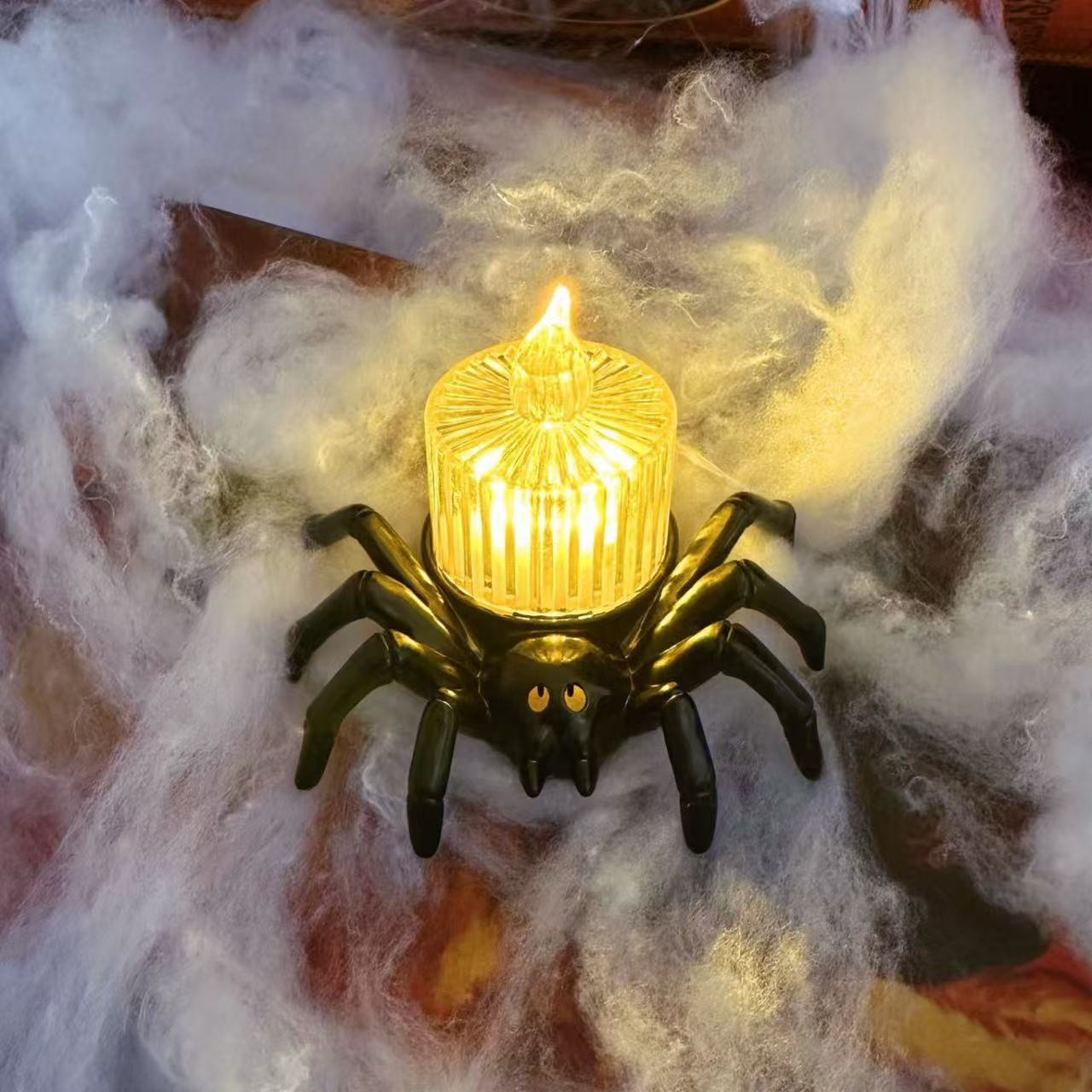 Vela y Props con Araña – Decoración de Halloween (Calabazas, Calaveras y Ojos) 🎃🕷️