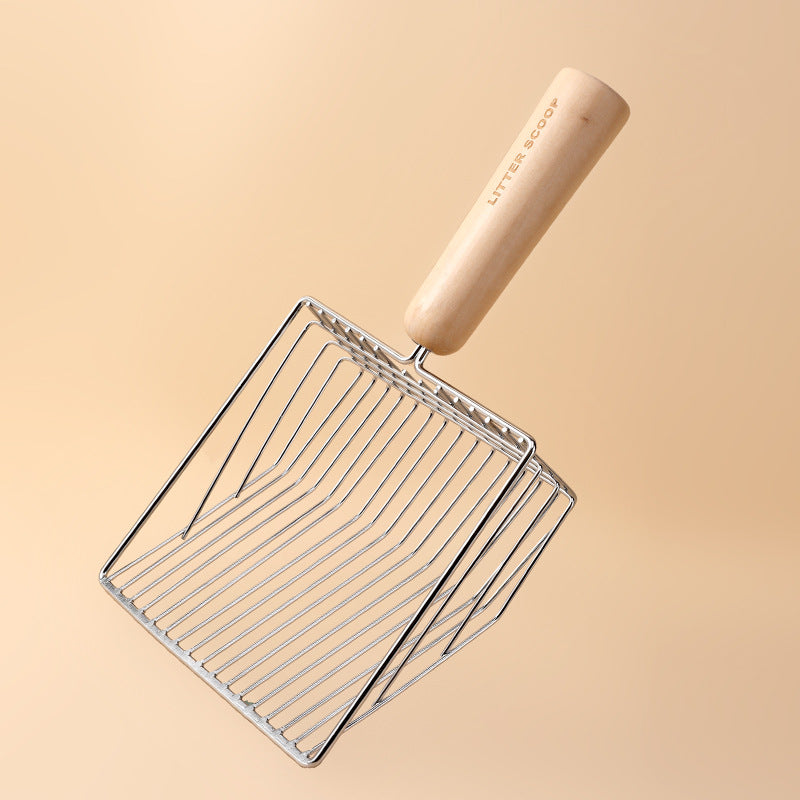 Filtro de Metal para limpiar arenero de gatos, juego para pala para limpiar, herramienta de limpieza de excrementos, mango de madera grande, suministros para mascotas