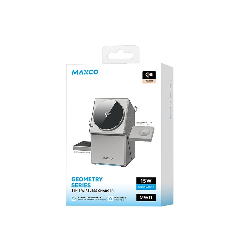 Cargador Inalámbrico 3 en 1 Qi2 Magnético Giratorio – Tipo C | Carga Rápida para Teléfono, Reloj y Auriculares