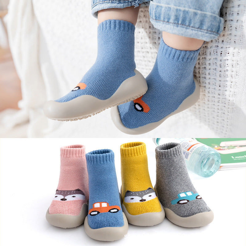 Calcetines tipo bota con base de goma para bebés, cálidos, suaves y gruesos, ideales para los primeros pasos