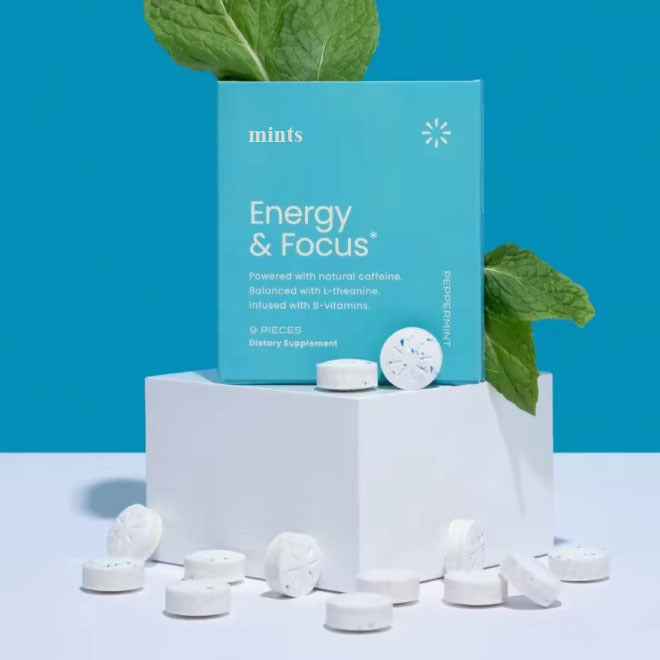Mentas energéticas con cafeína para energía y concentración - Sin azúcar, con L-teanina, cafeína, vitaminas B12 y B6