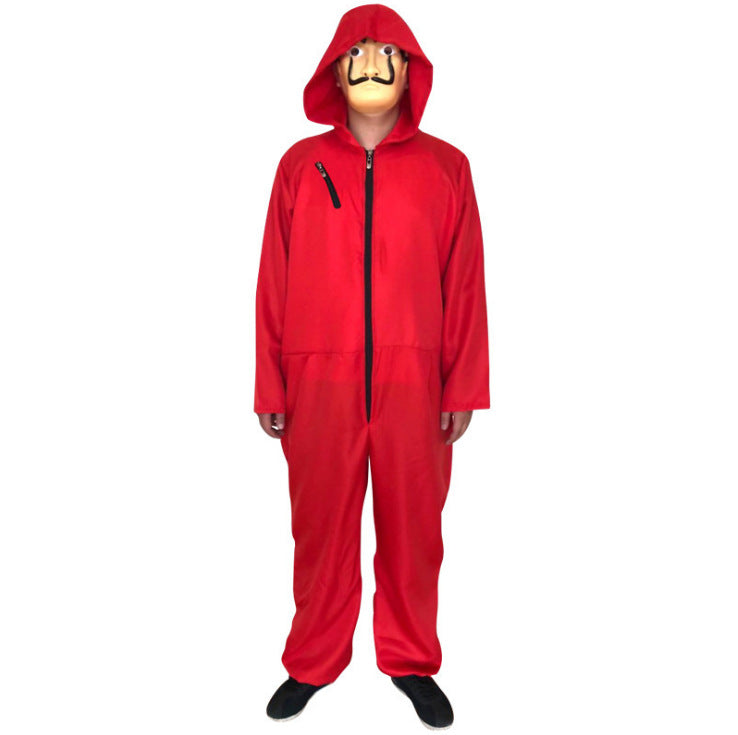 Disfraz de Halloween CASA DE PAPEL, Rojo de una pieza con capucha para adultos