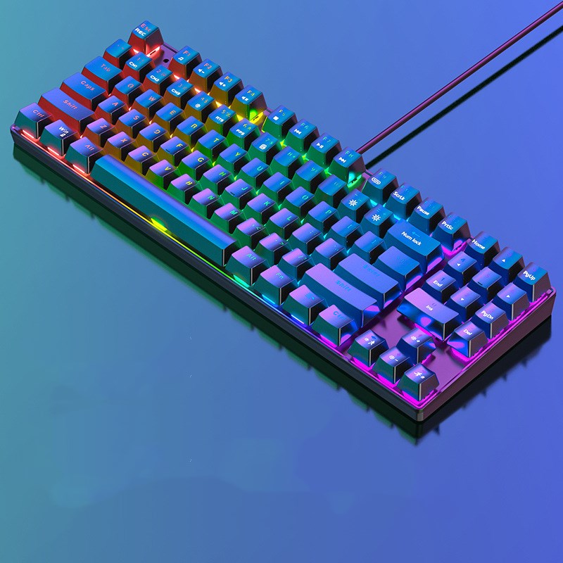 Combo de teclado mecánico y mouse con cable, teclado retroiluminado arcoíris de 89 teclas