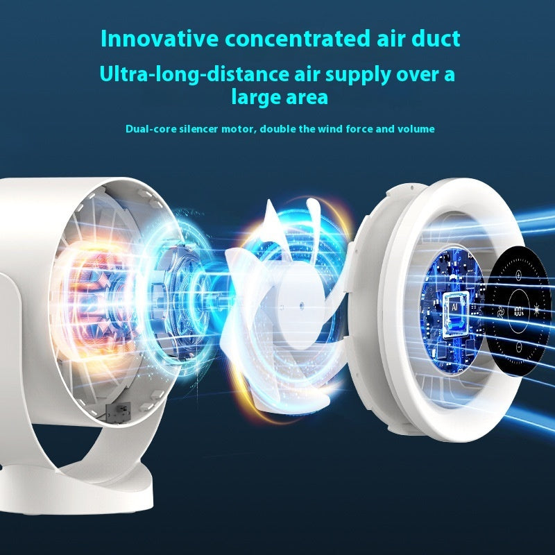 Ventilador de escritorio ajustable con luz, recargable, para montaje en pared, con pantalla LED