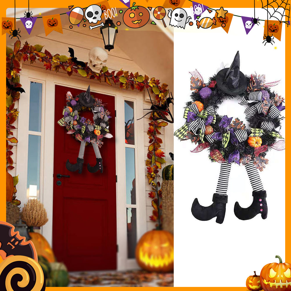 Guirnalda colgante para puerta de Halloween, sombrero de bruja para Halloween, corona para puerta de calabaza