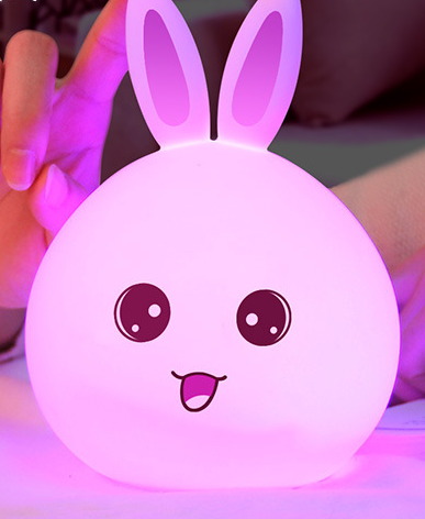 Lampara de noche Conejito, luces coloridas LED de silicón con sensor de tacto, sensible a la música