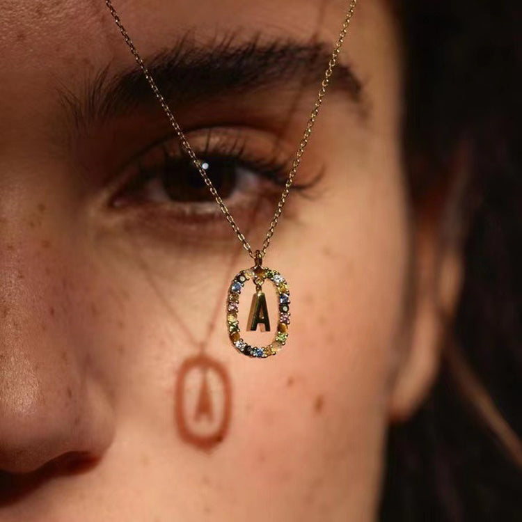 Collar de piedras de imitación con letras a elección, joyería de moda de 18 quilates