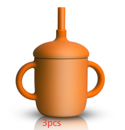Diseño de taza de silicona, taza de alimentación de bebé, botella de agua con popote, taza para sorber de silicona
