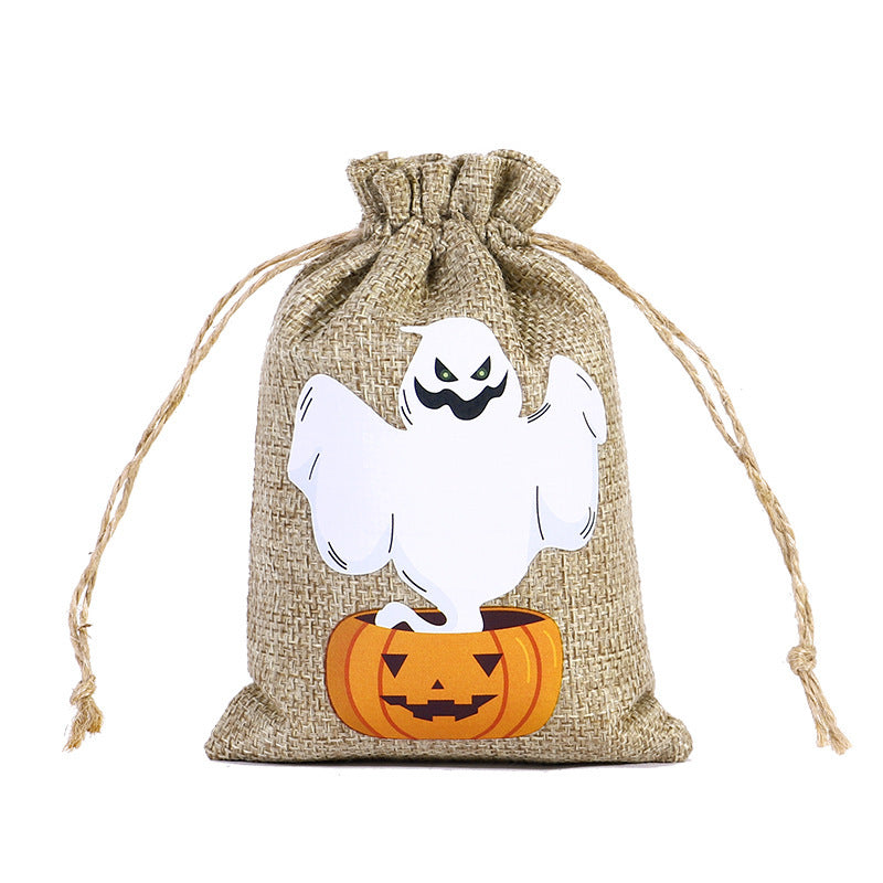 Bolsa de Dulces de Halloween 🍬 – Lino con Cordón y Diseños Terrorífico