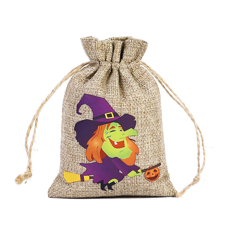 Bolsa de Dulces de Halloween 🍬 – Lino con Cordón y Diseños Terrorífico