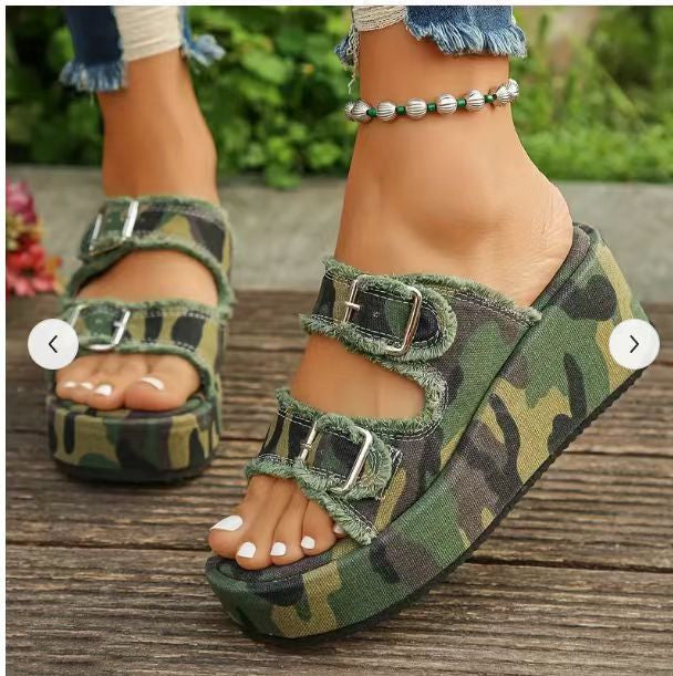Sandalias de mezclilla de moda para verano, con plataforma de 5 cm, zapatillas