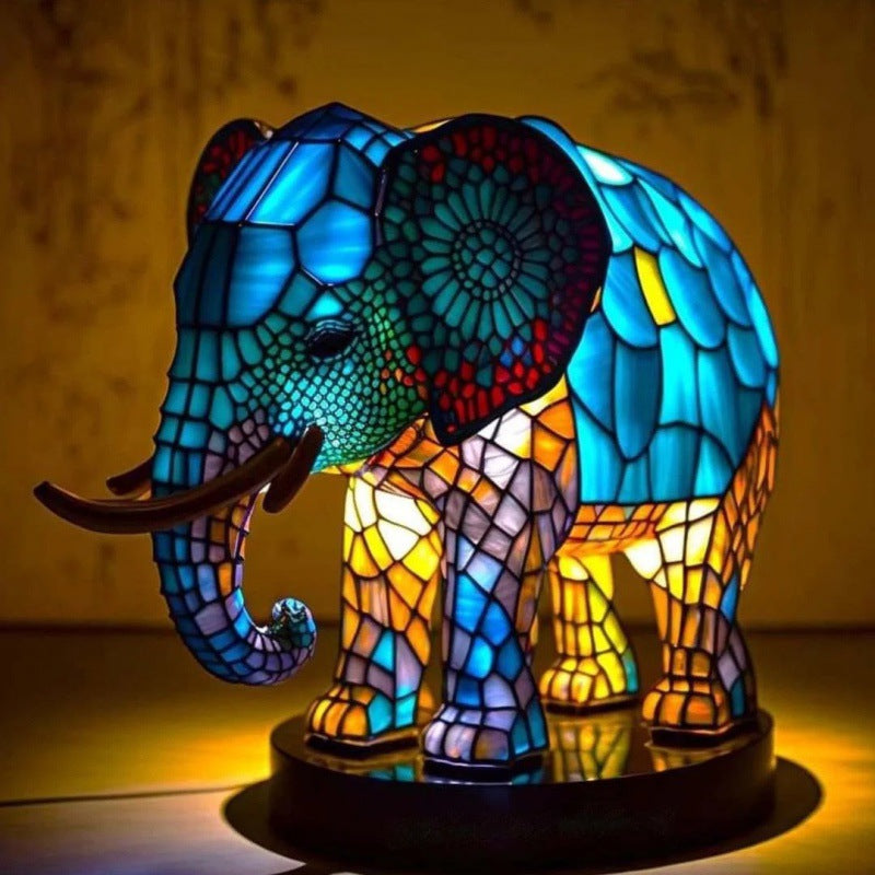 Escultura de imagen de animal extraño mágico con adornos de luz coloridos