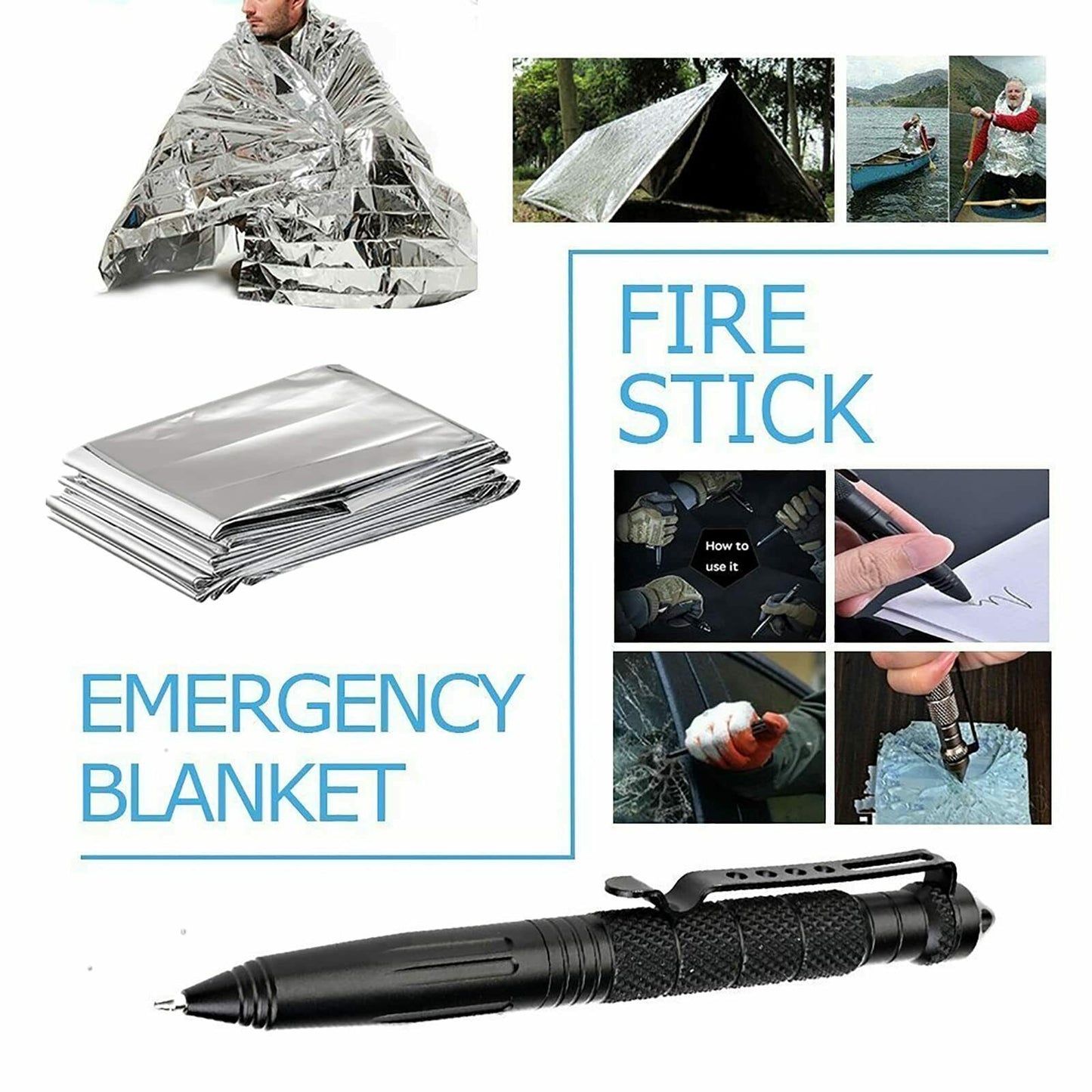 Kit de supervivencia de camping 4 en 1 para exteriores, equipo táctico para acampar, SOS
