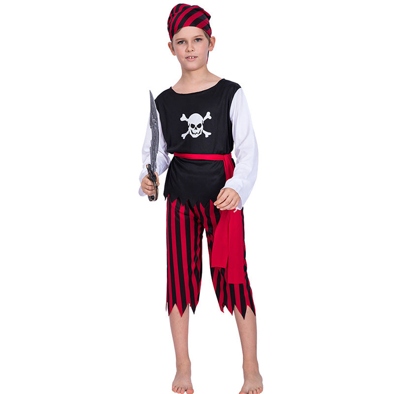 Disfraz de niño pirata para Halloween, traje con calavera