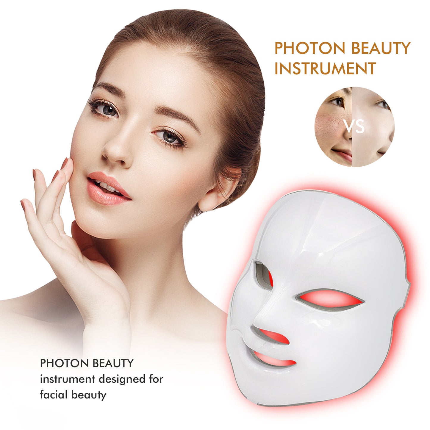 Máscara LED de 7 colores para uso terapéutico en rostro. Máscara facial profesional de fotos con luz LED.